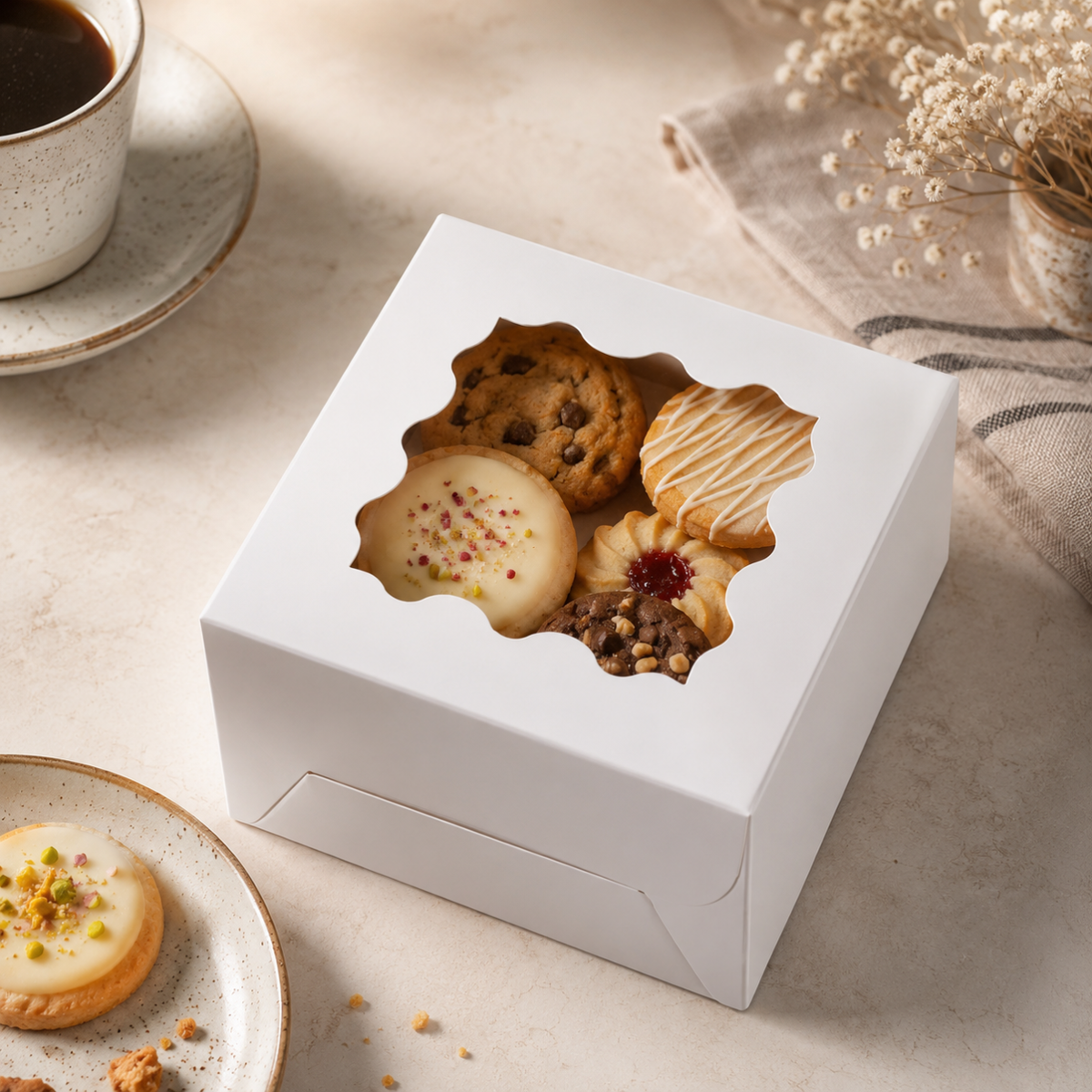 Caja Blanca Con Ventana 15x15x7cm para Postres / Regalos (10 Pzs)