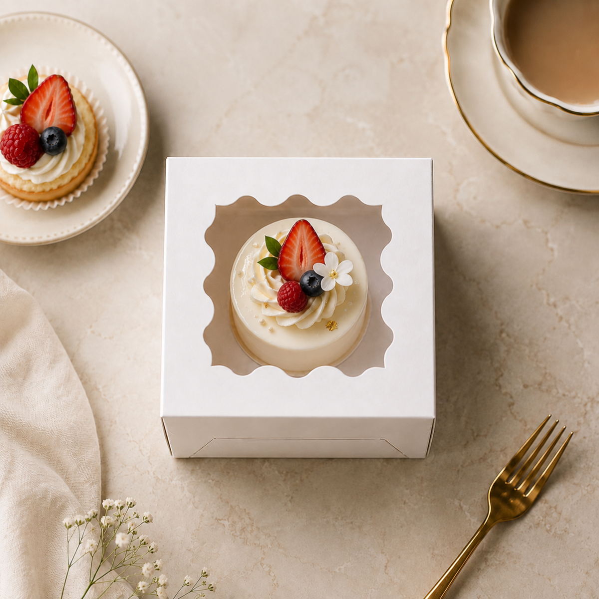 Caja Blanca Con Ventana 15x15x7cm para Postres / Regalos (10 Pzs)