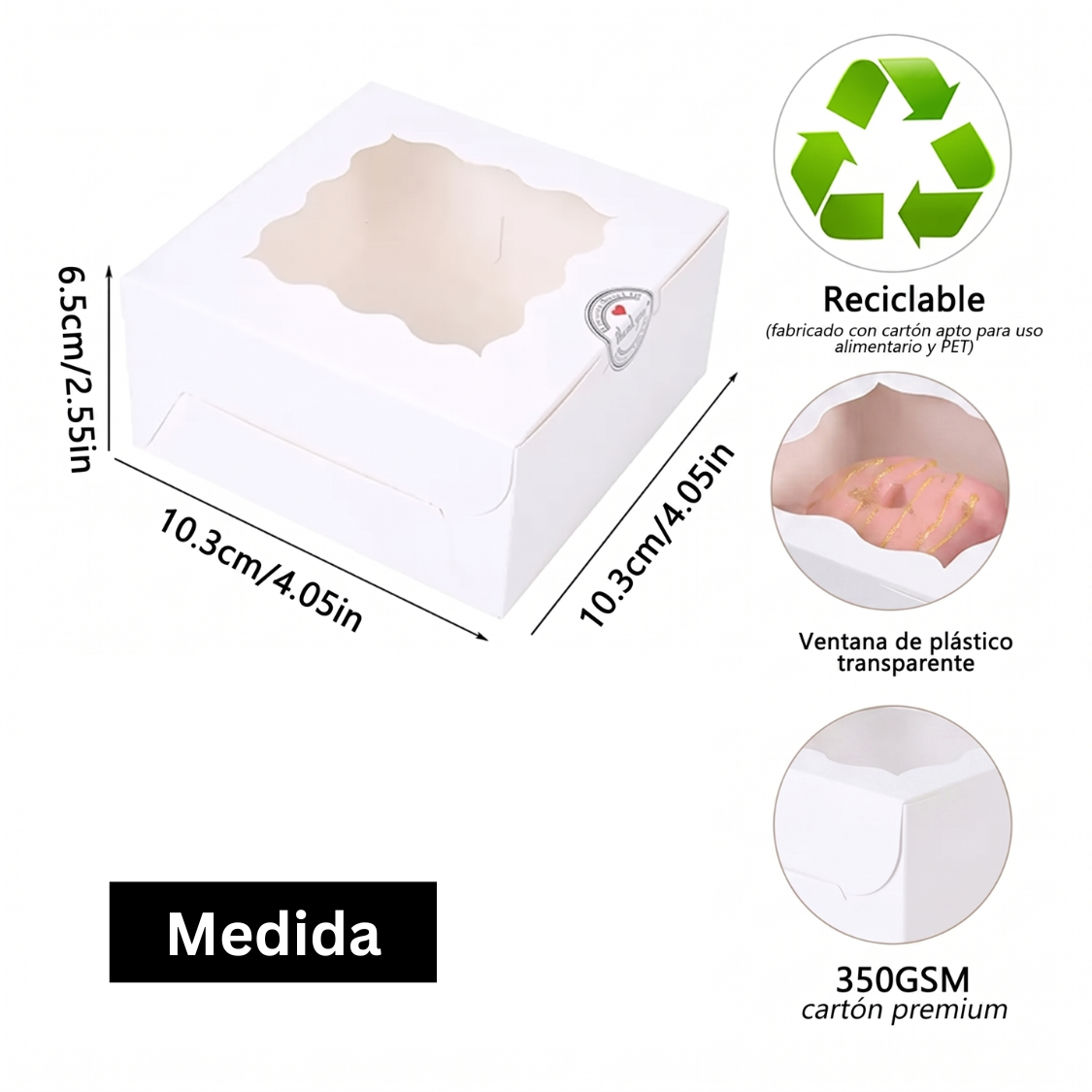 Caja Blanca con Ventana 10x10x6cm para Mini Postre / Regalo (20 Piezas) - Blanco