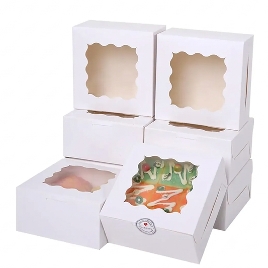 Caja Blanca con Ventana 10x10x6cm para Mini Postre / Regalo (20 Piezas) - Blanco