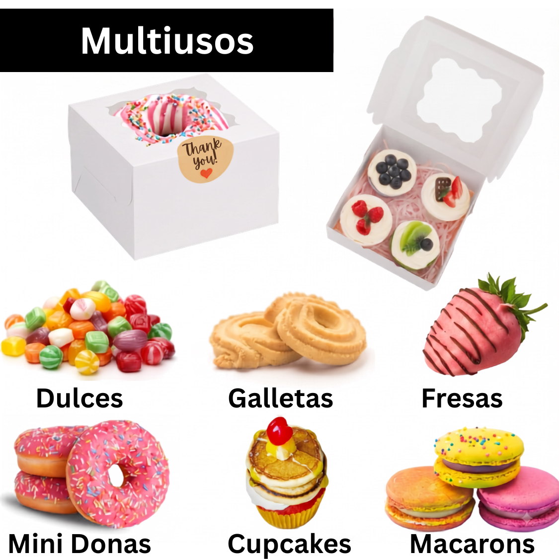 Caja Blanca con Ventana 10x10x6cm para Mini Postre / Regalo (20 Piezas) - Blanco