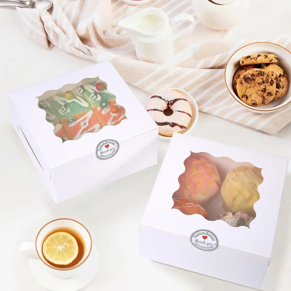 Caja Blanca con Ventana 10x10x6cm para Mini Postre / Regalo (20 Piezas) - Blanco