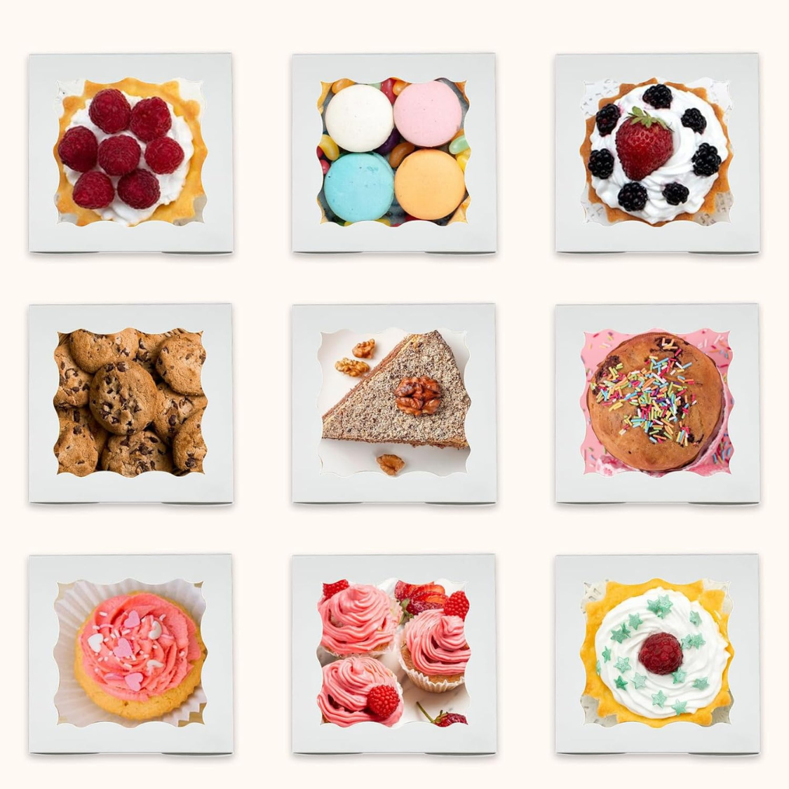 Caja Blanca con Ventana 10x10x6cm para Mini Postre / Regalo (20 Piezas) - Blanco