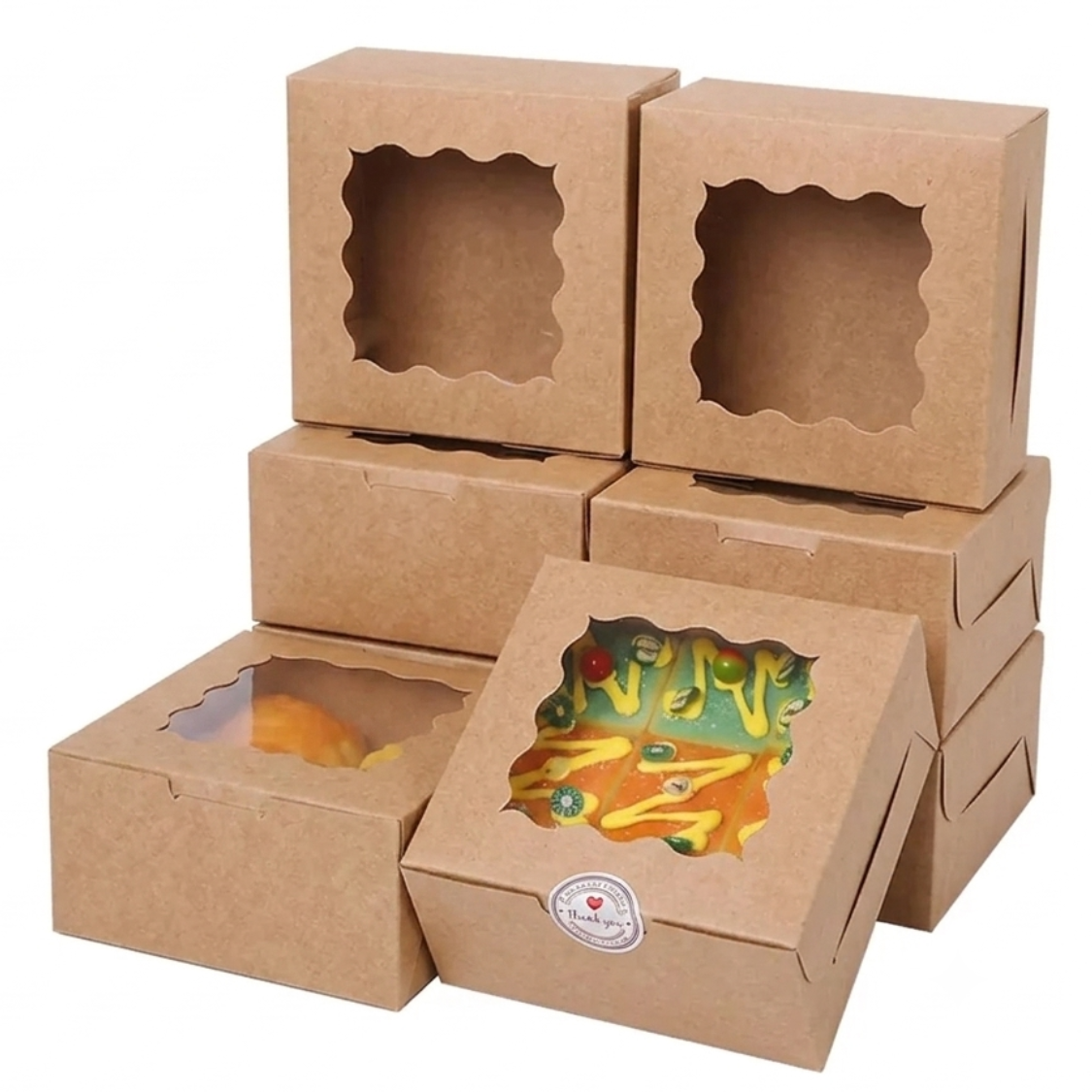 Caja Blanca con Ventana 10x10x6cm para Mini Postre / Regalo (20 Piezas) - Kraft