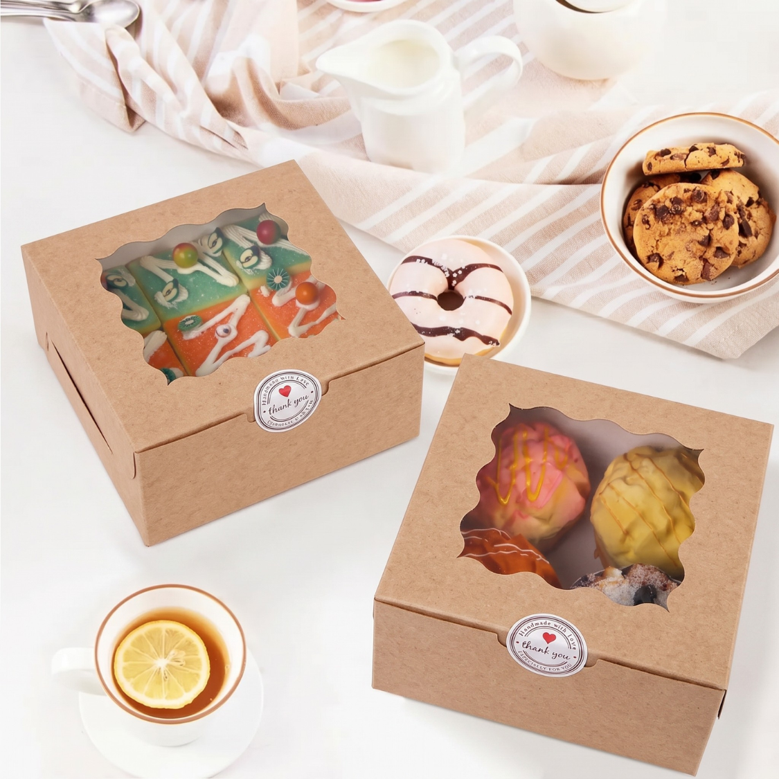 Caja Blanca con Ventana 10x10x6cm para Mini Postre / Regalo (20 Piezas) - Kraft