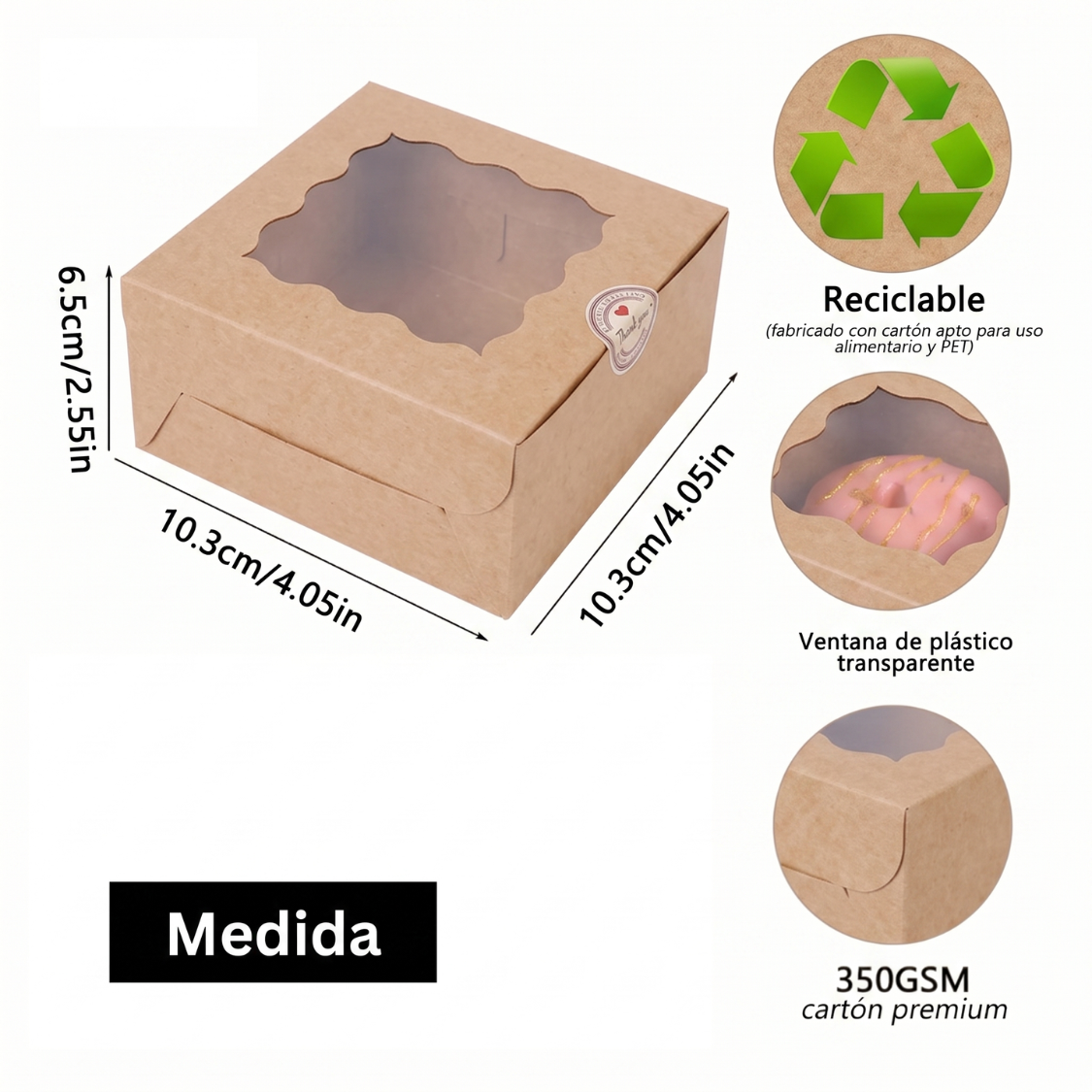 Caja Blanca con Ventana 10x10x6cm para Mini Postre / Regalo (20 Piezas) - Kraft