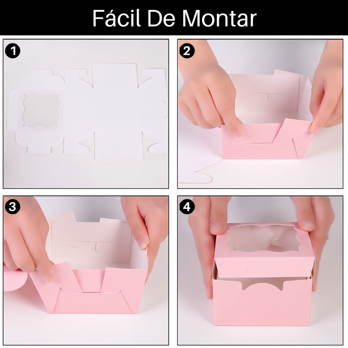 Caja Blanca con Ventana 10x10x6cm para Mini Postre / Regalo (20 Piezas) - Rosa
