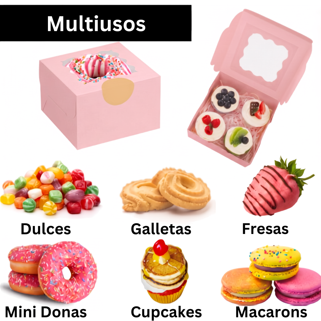 Caja Blanca con Ventana 10x10x6cm para Mini Postre / Regalo (20 Piezas) - Rosa