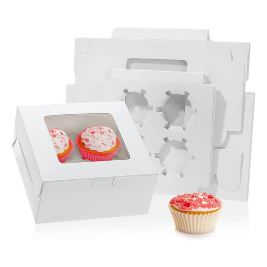 Caja Blanca Lisa para Cupcakes - 4 Cavidades, 20 Piezas