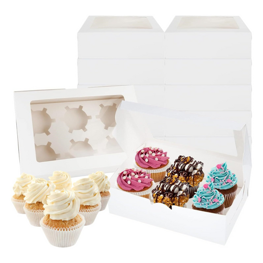 Caja Blanca Lisa para Cupcakes - 6 Cavidades, 20 Piezas