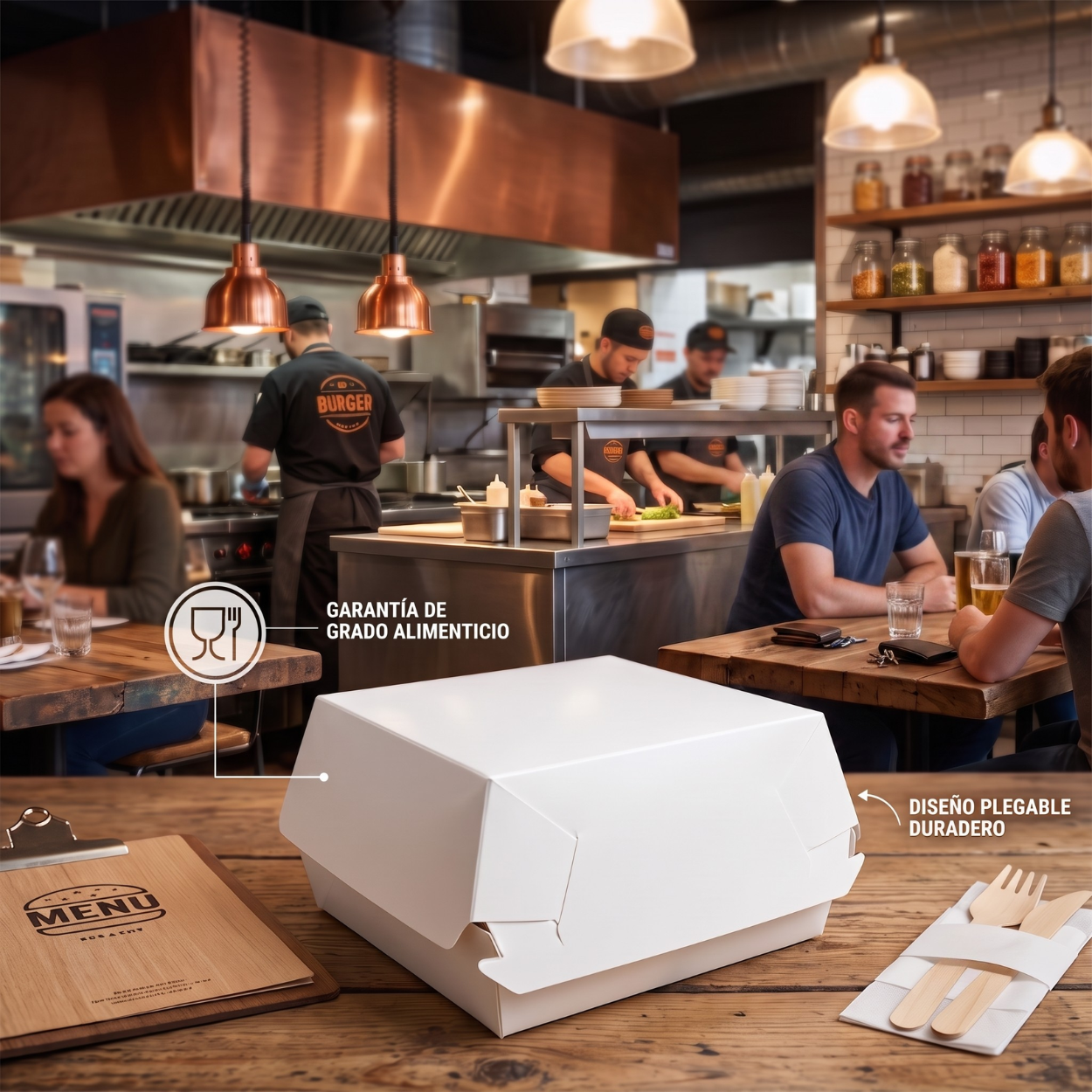 Caja para Hamburguesa Individual - 11.5x11.5x7.5cm, 50pz