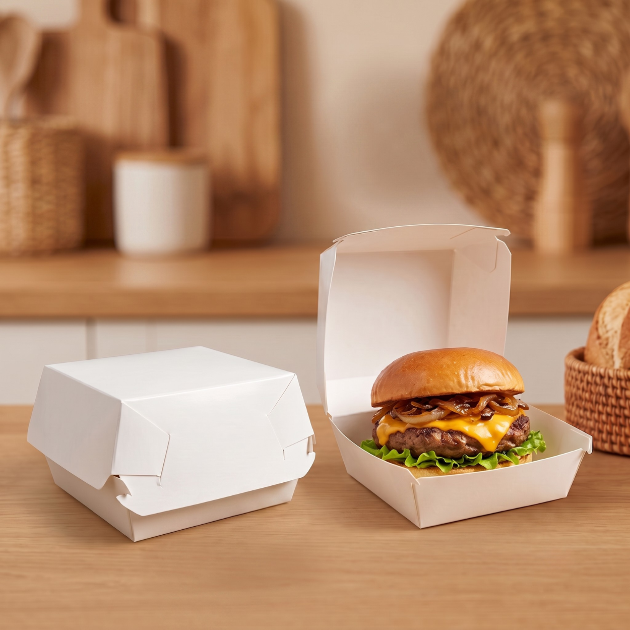 Caja para Hamburguesa Individual - 11.5x11.5x7.5cm, 50pz