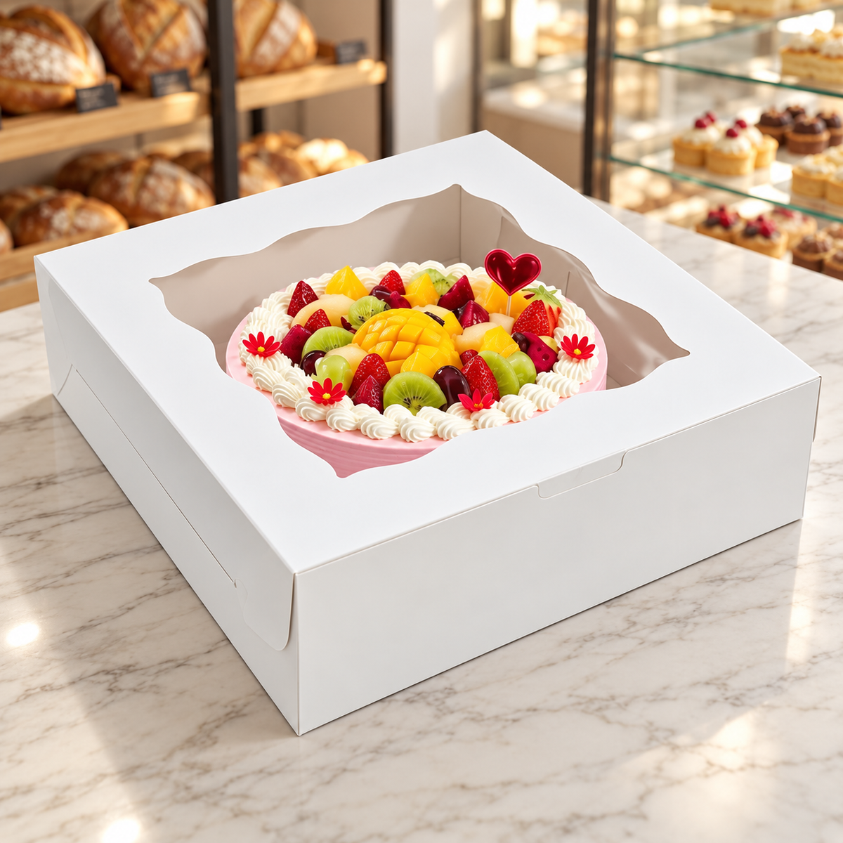 Caja Blanca Lisa para Pastel con Ventana - 30x30x10cm, 10 Piezas (Blanco)