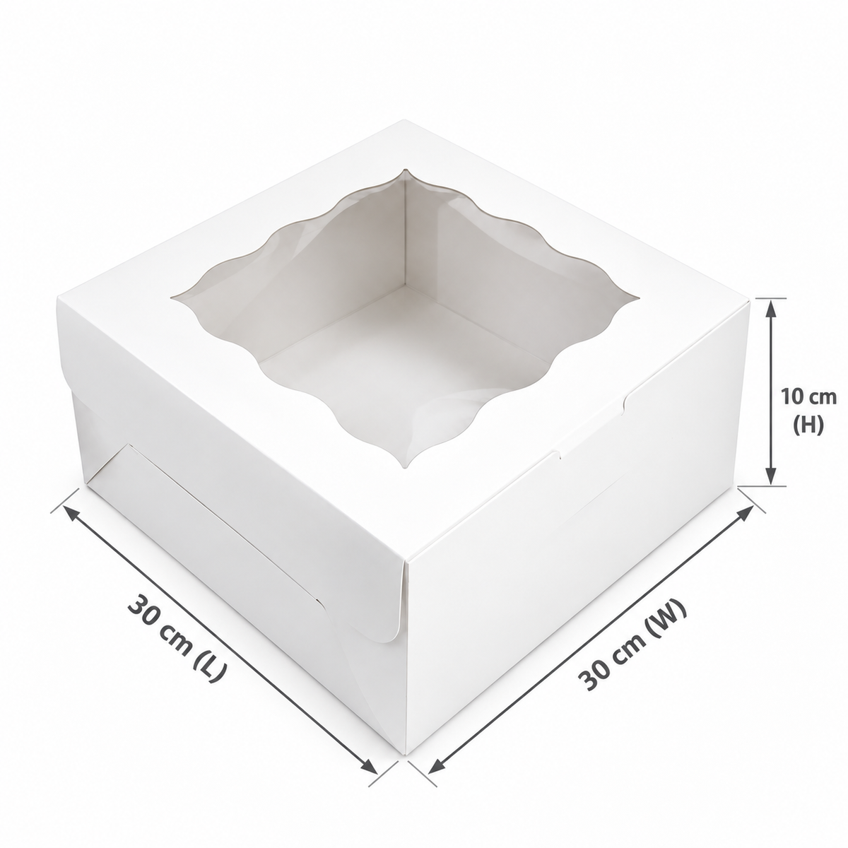 Caja Blanca Lisa para Pastel con Ventana - 30x30x10cm, 10 Piezas (Blanco)