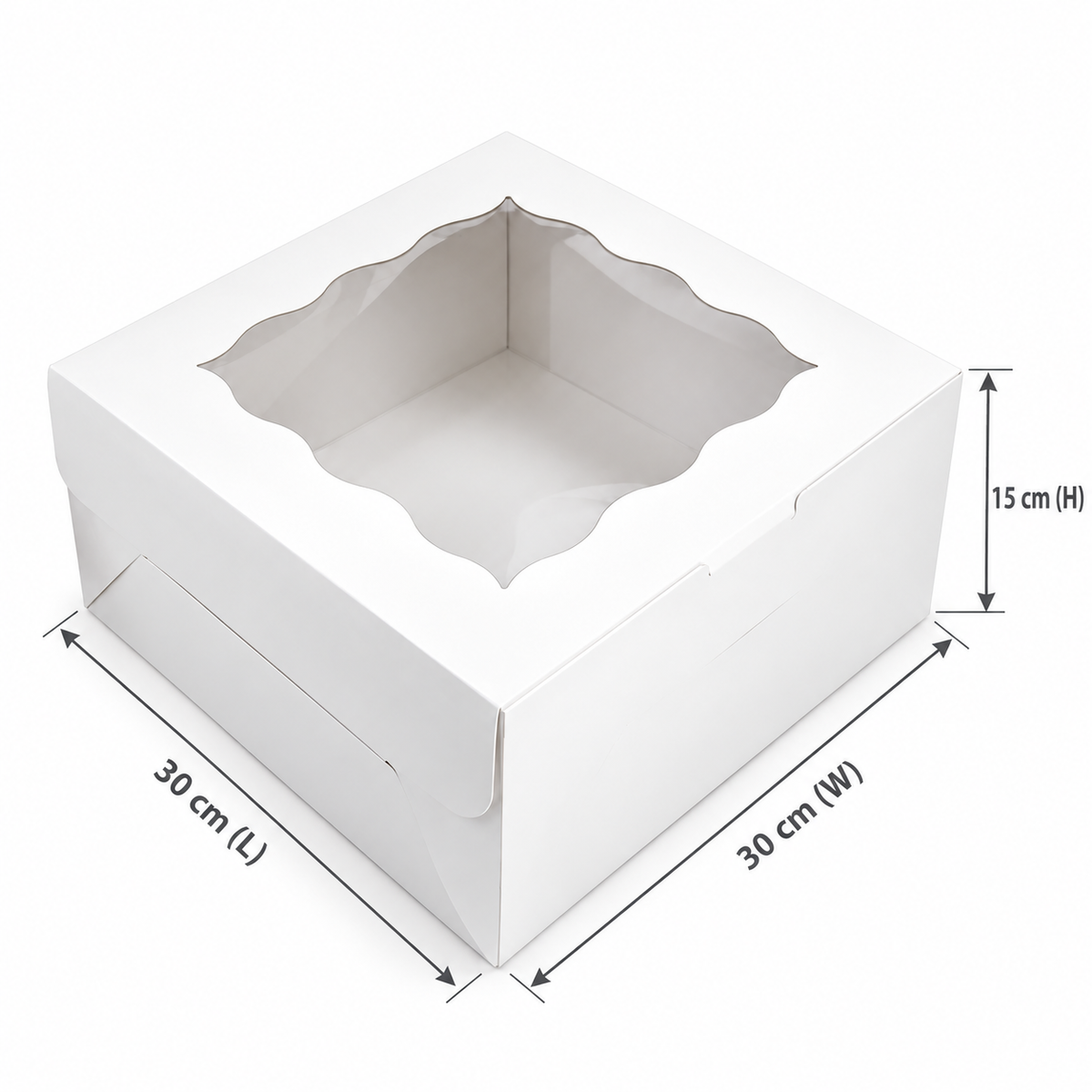 Caja Blanca Lisa para Pastel con Ventana - 30x30x15cm, 10 Piezas (Blanco)