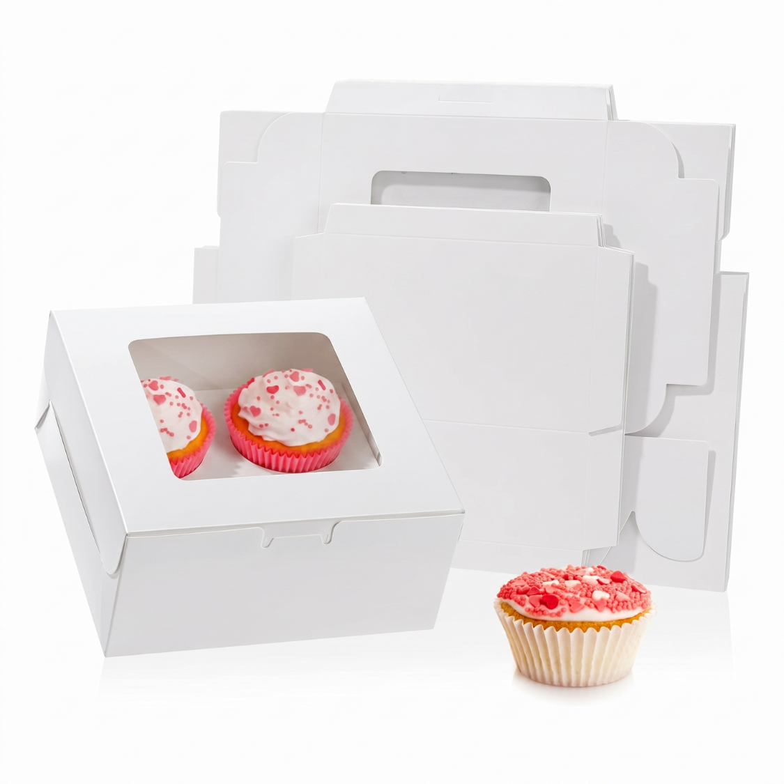 Caja Blanca Con Ventana 16x16x7.5cm para Postres / Regalos (20 Pzs)
