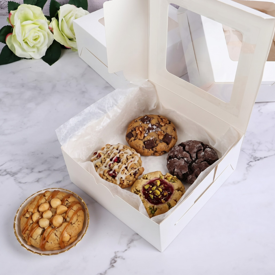 Caja Blanca Con Ventana 16x16x7.5cm para Postres / Regalos (20 Pzs)