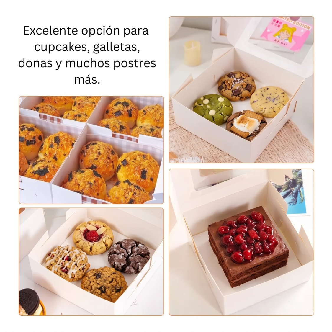 Caja Blanca Con Ventana 16x16x7.5cm para Postres / Regalos (20 Pzs)