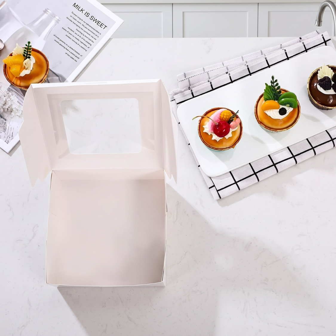 Caja Blanca Con Ventana 16x16x7.5cm para Postres / Regalos (20 Pzs)