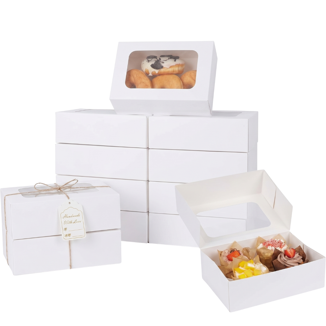 Caja Blanca Con Ventana 24x16x7.5cm para Postres / Regalos (20 Pzs)
