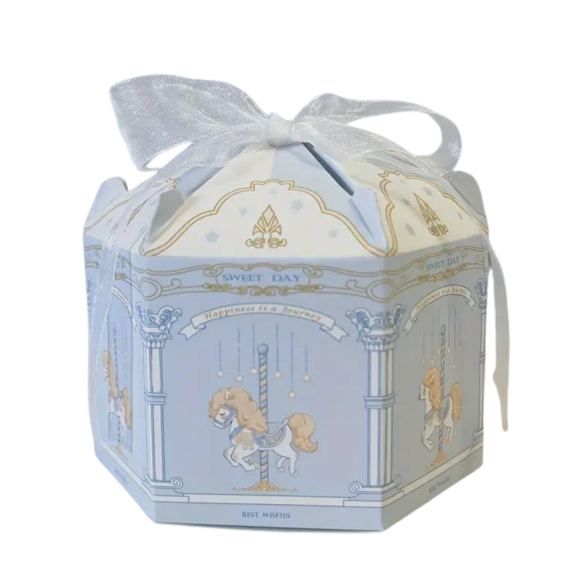 Caja Hexagonal de Dulces, Carrusel Azul - 10 Piezas