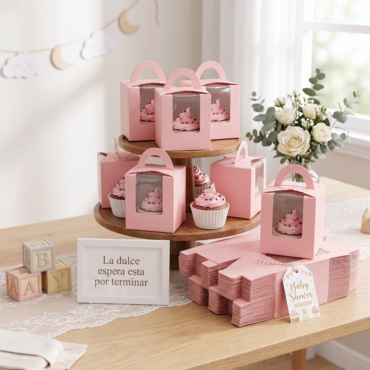 Caja para Cupcake Individual con Rayas - 25 piezas (Rosa)