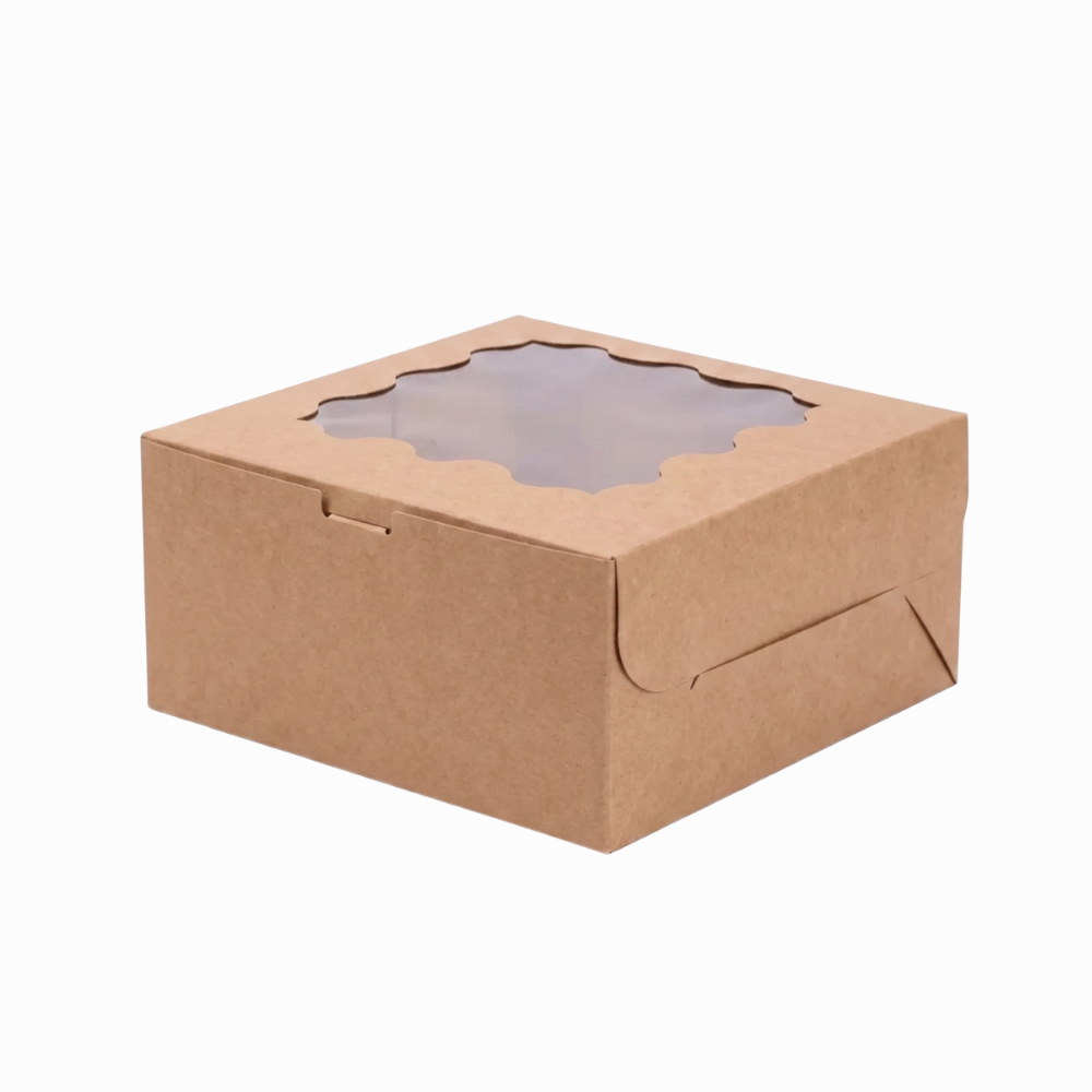 Caja Kraft Con Ventana 15x15x7cm para Postres / Regalos (10 Pzs)
