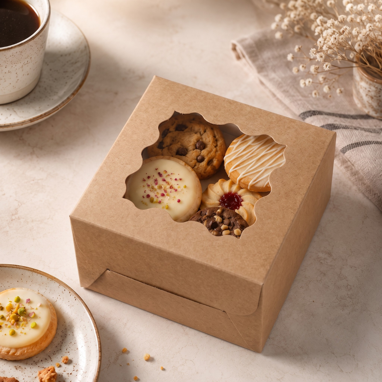 Caja Kraft Con Ventana 15x15x7cm para Postres / Regalos (10 Pzs)