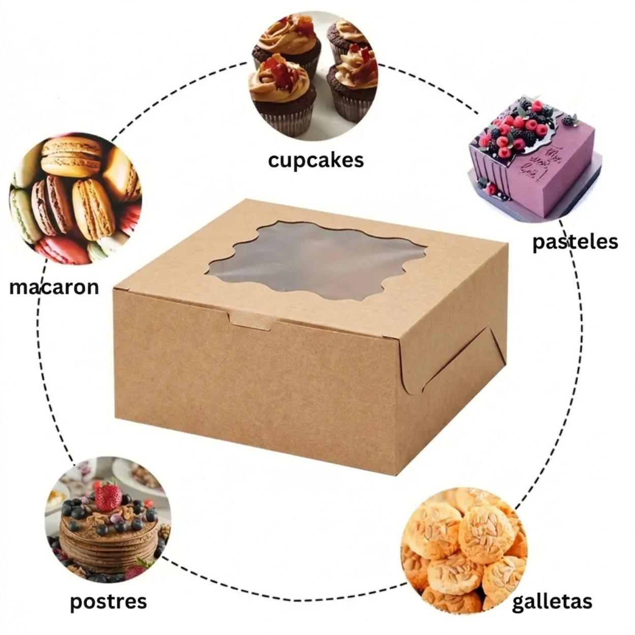 Caja Kraft Con Ventana 15x15x7cm para Postres / Regalos (10 Pzs)