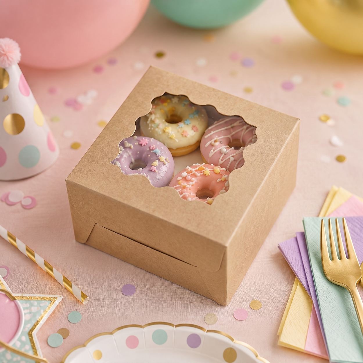 Caja Kraft Con Ventana 15x15x7cm para Postres / Regalos (10 Pzs)