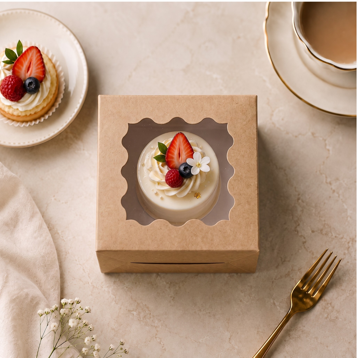 Caja Kraft Con Ventana 15x15x7cm para Postres / Regalos (10 Pzs)