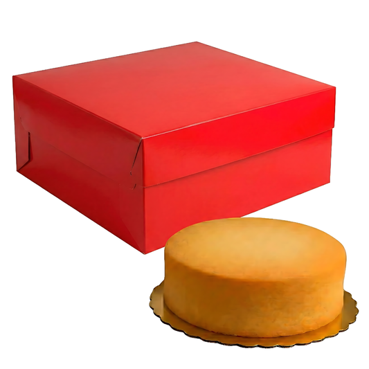 Caja Roja Lisa para Pastel - 30x30x10cm, 10 Piezas