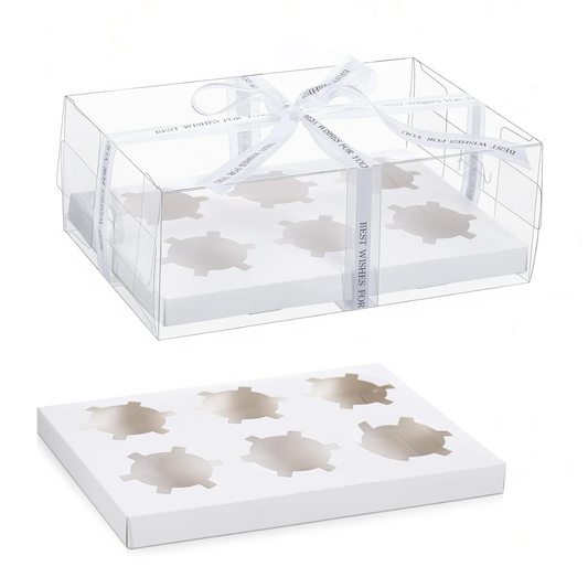 Caja De Acetato Para 6 Cupcakes Con Base Blanca - 10 Piezas