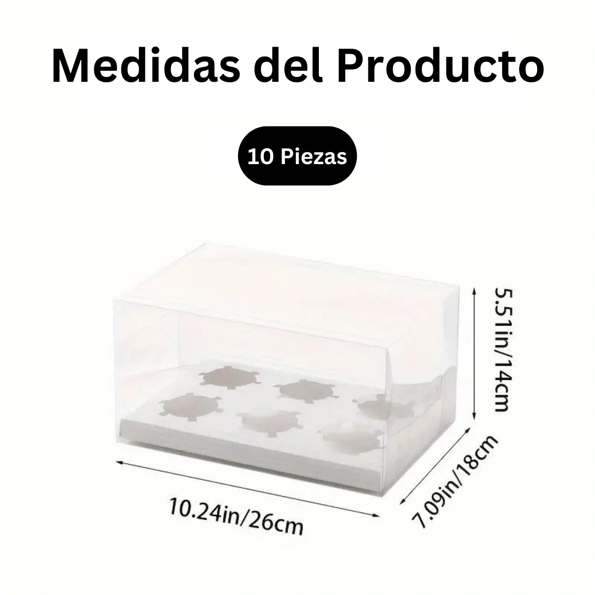 Caja De Acetato Para 6 Cupcakes Con Base Blanca - 10 Piezas