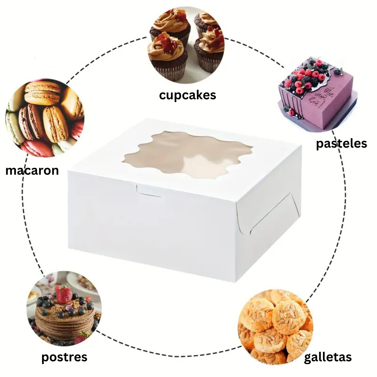Caja Blanca para Pastel con Ventana - 25x25x13cm, 10 Piezas