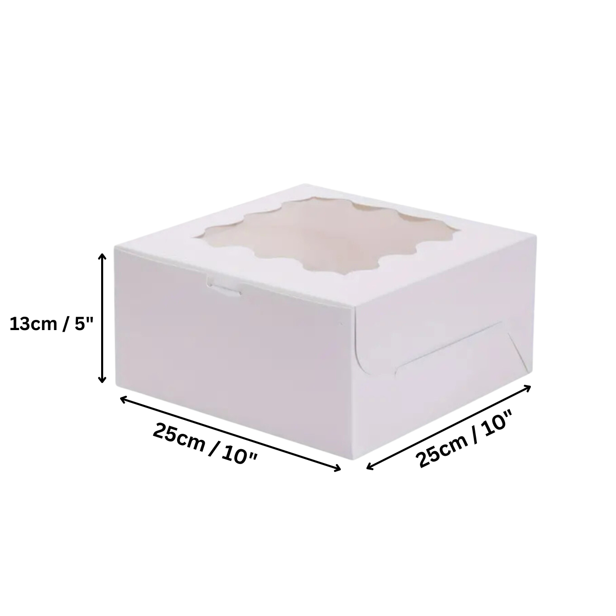 Caja Blanca para Pastel con Ventana - 25x25x13cm, 10 Piezas