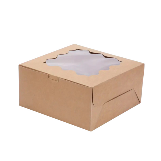 Caja Kraft para Pastel con Ventana - 25x25x13cm, 10 Piezas