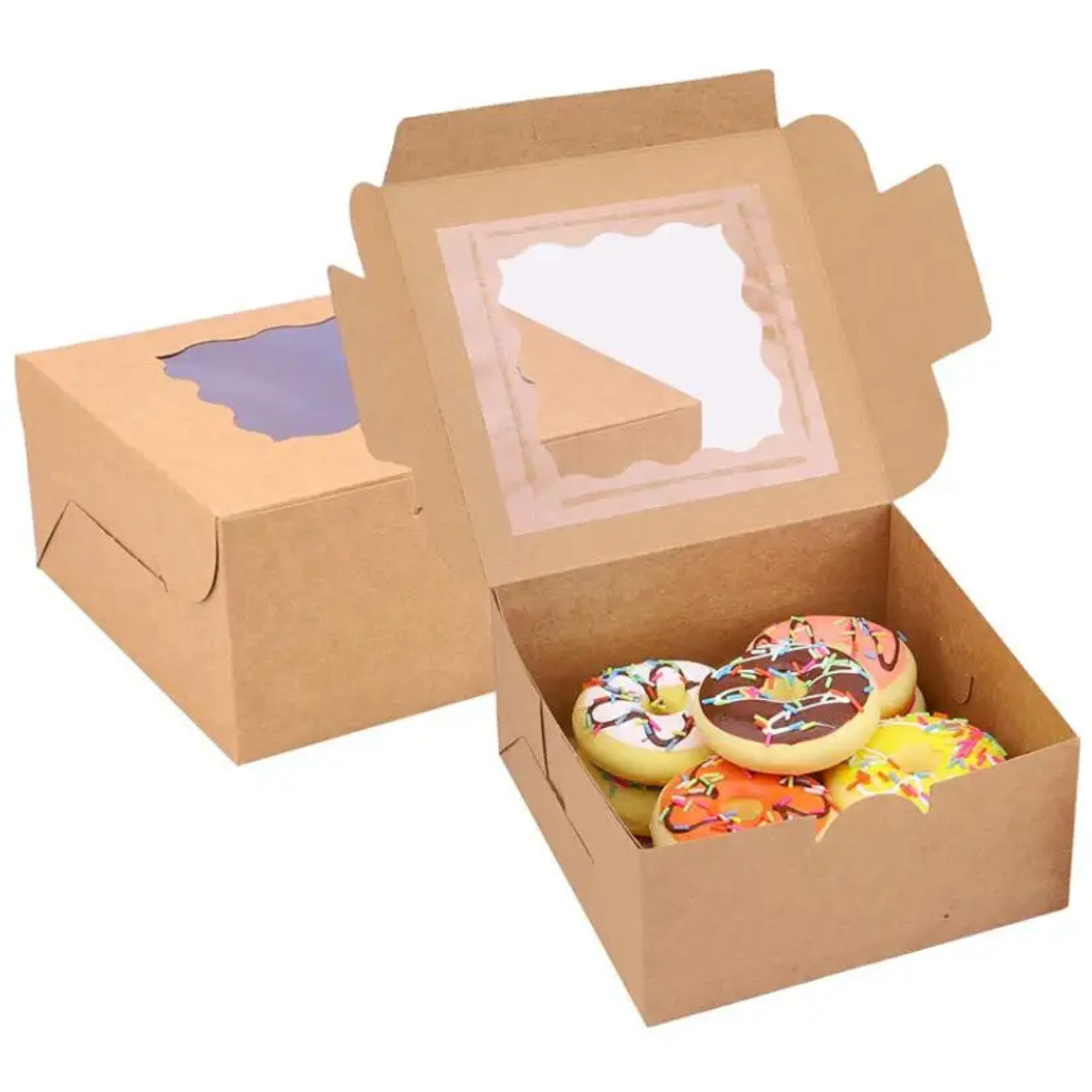 Caja Kraft para Panaderia con Ventana - 20x20x10cm, 10 Piezas