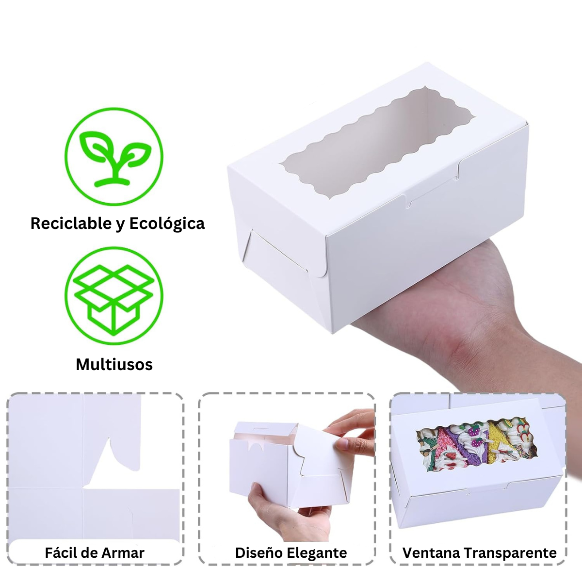 Caja Para Panque, Pan, Postres - 16x9x7.5cm, 20pz (Blanco)