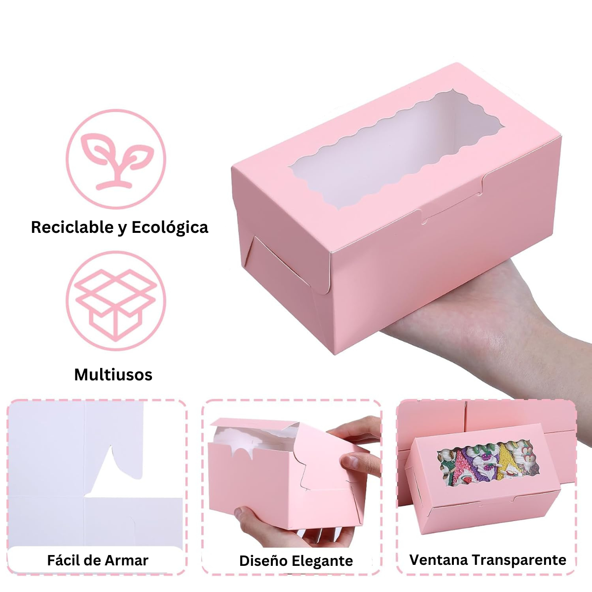 Caja Para Panque, Pan, Postres - 23x15x6cm, 20pz (Rosa)