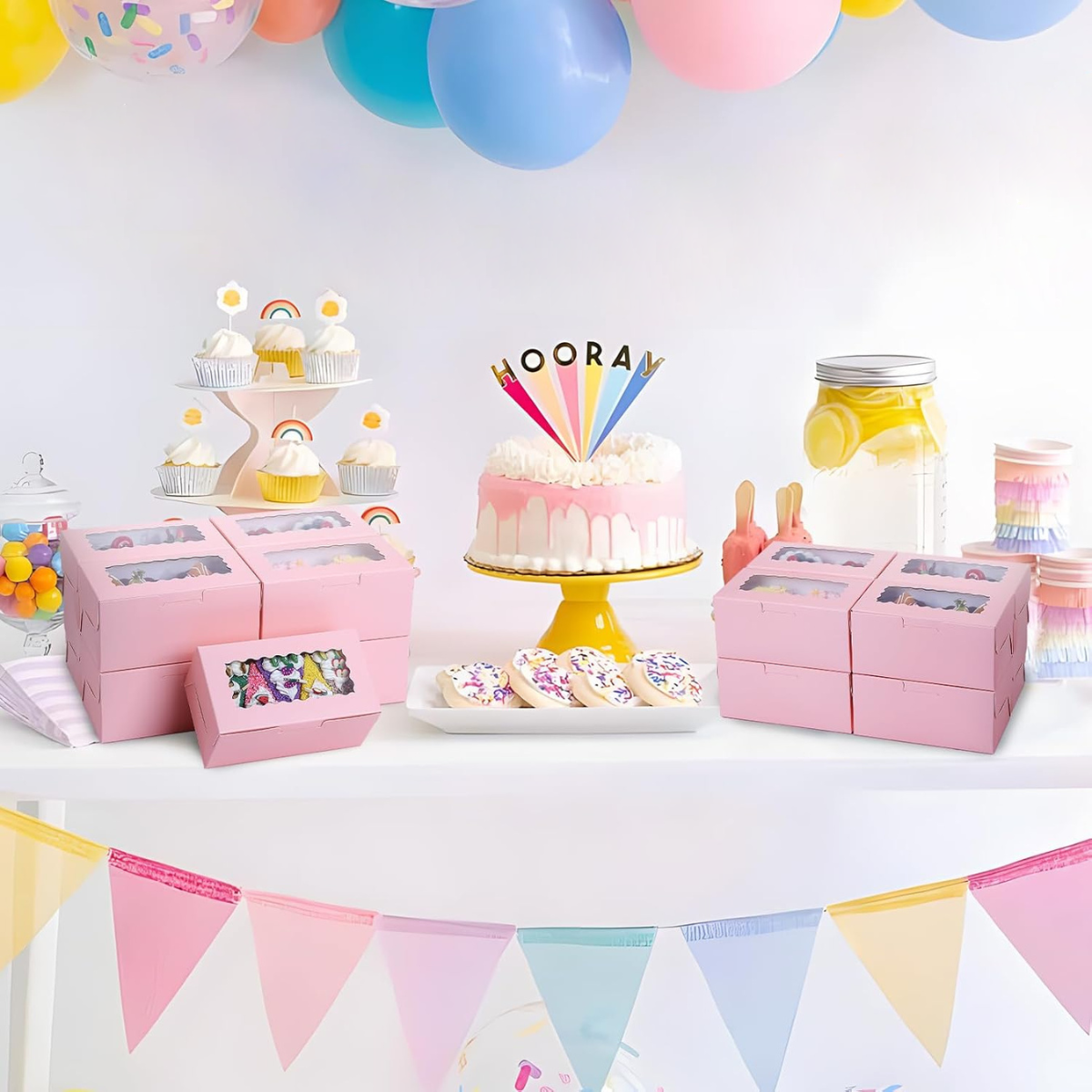 Caja Para Panque, Pan, Postres - 23x15x6cm, 20pz (Rosa)
