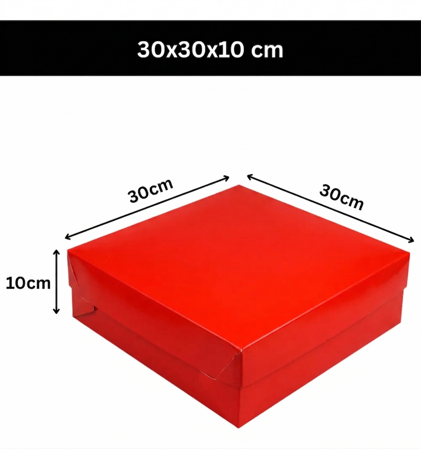 Caja Roja Lisa para Pastel - 30x30x10cm, 10 Piezas