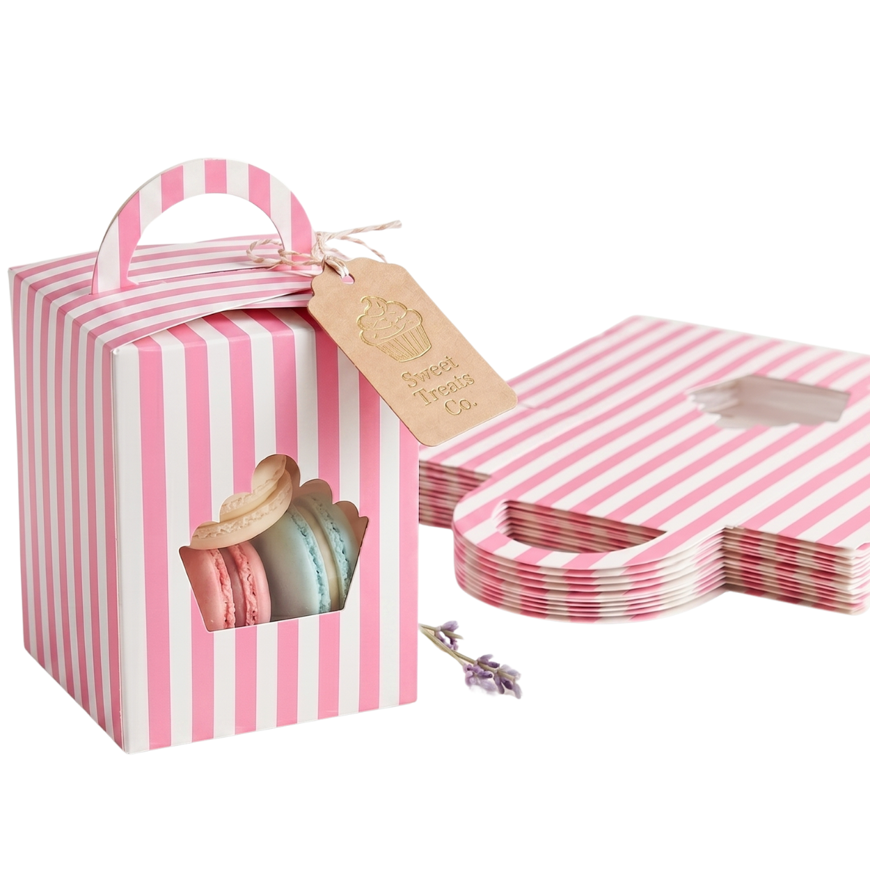 Caja para Cupcake Individual con Rayas - 25 piezas (Rosa)
