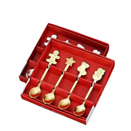 Cucharas Doradas de Acero Inoxidable - 4 Piezas [En Caja]
