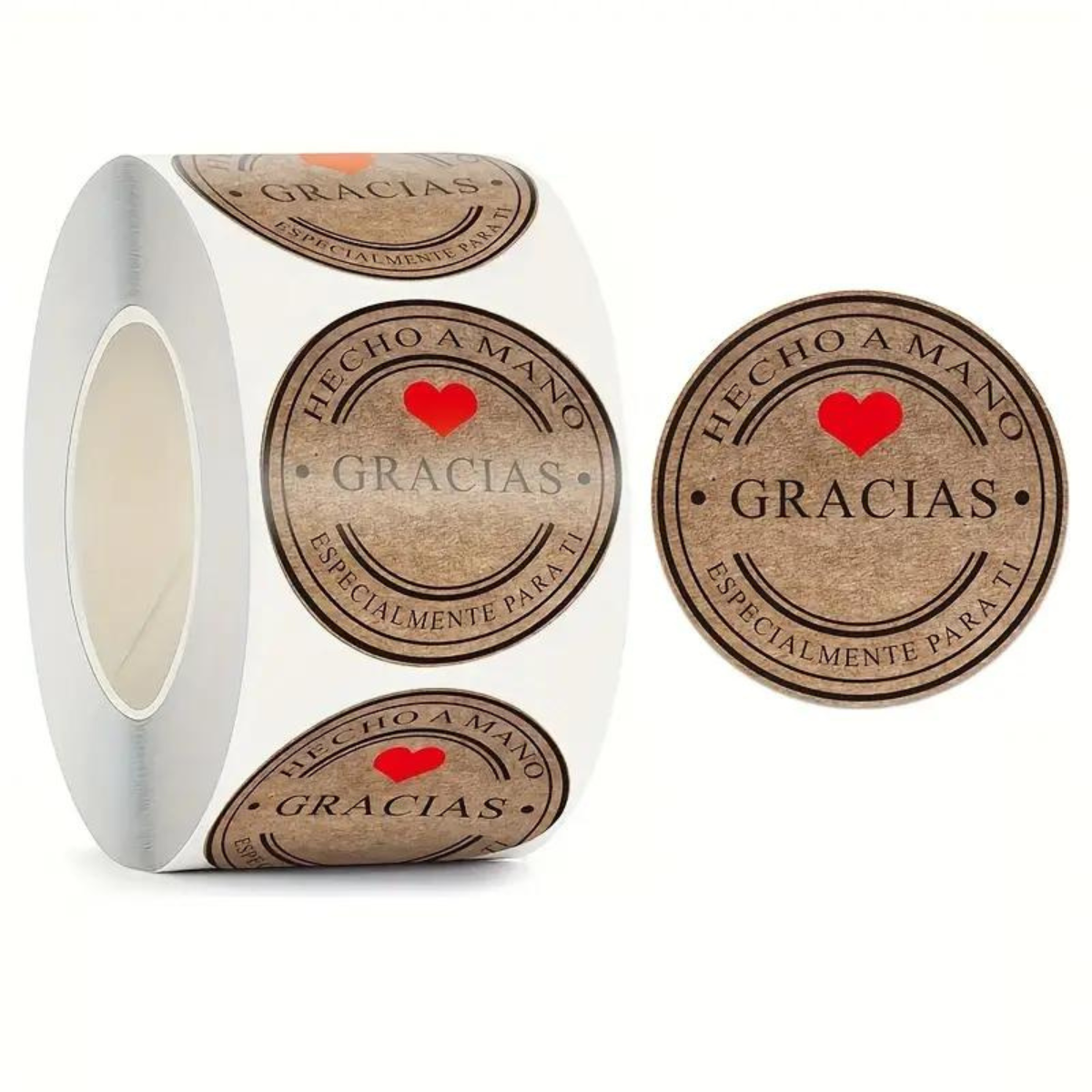 500 Etiquetas Adhesivas de Gracias - "Hecho a Mano para Ti"