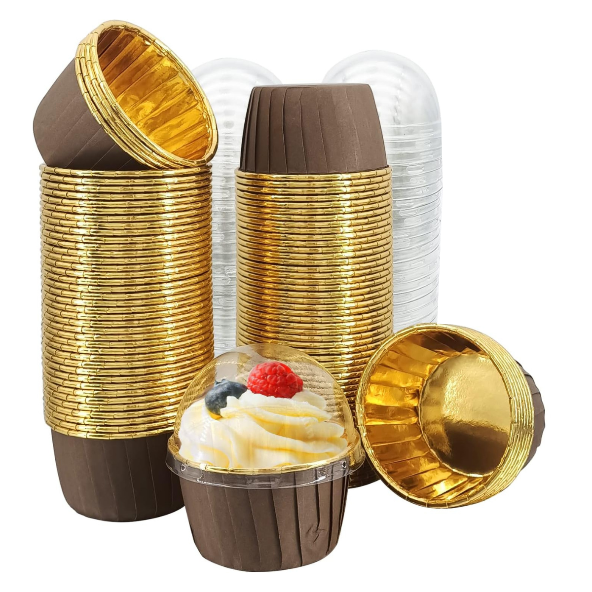 Forro Metalizado para Cupcake con Tapa, 50pz - Cafe