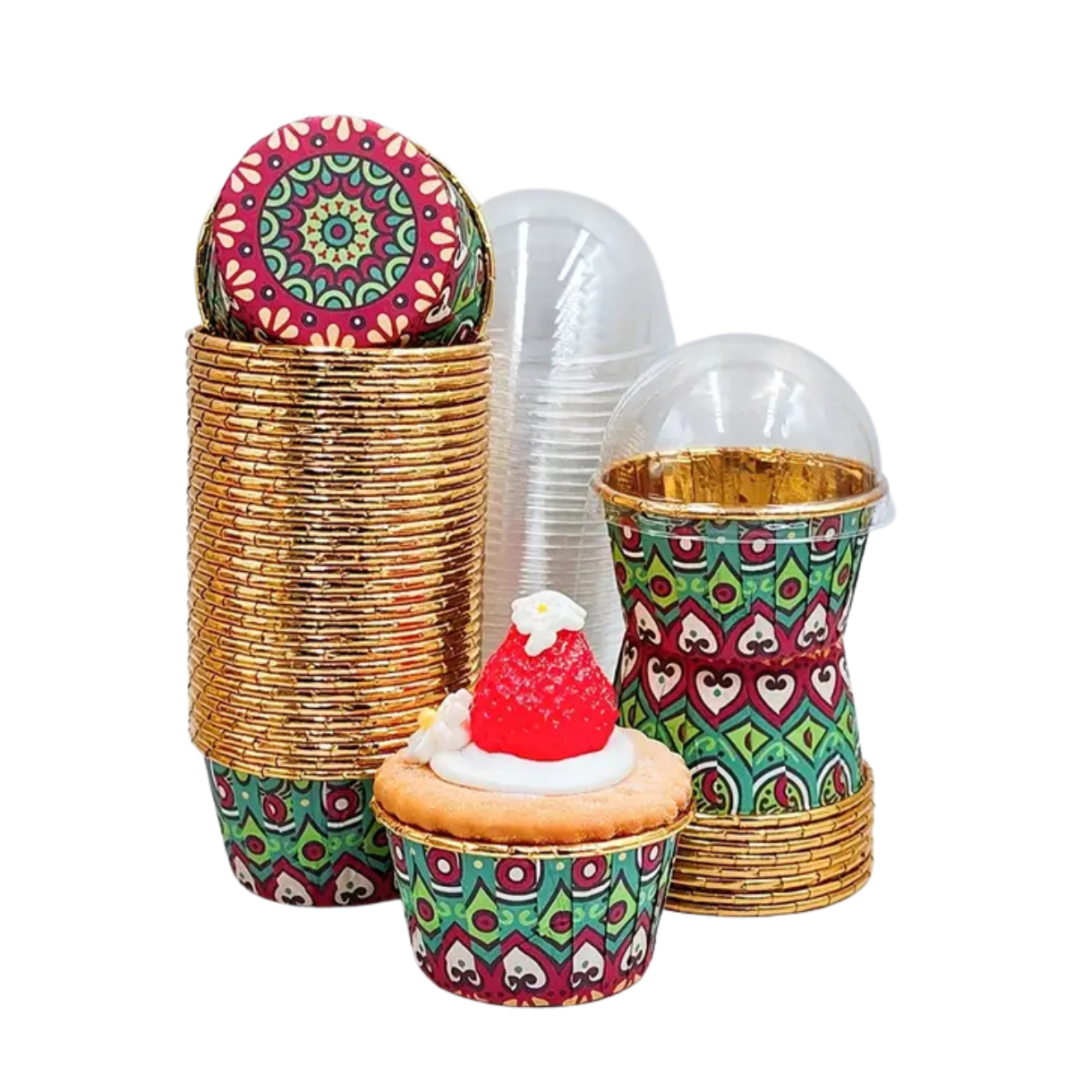 Mini Forro para Cupcake con Tapa, 50pz - Floral Verde