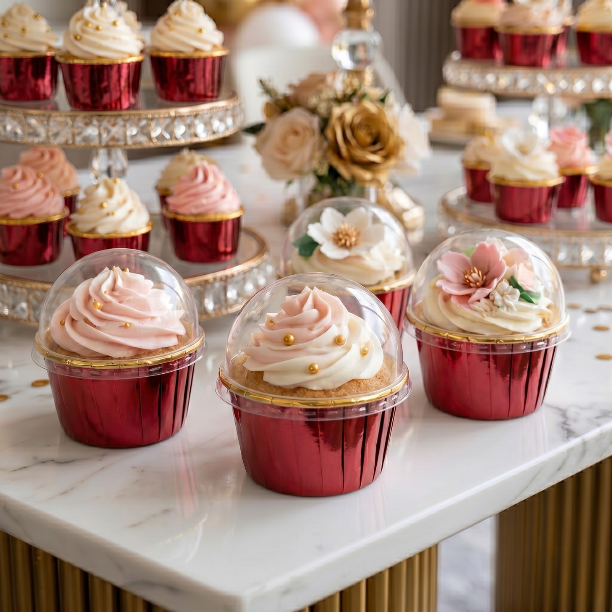Forro Metalizado para Cupcake con Tapa, 50pz - Rojo Brillante