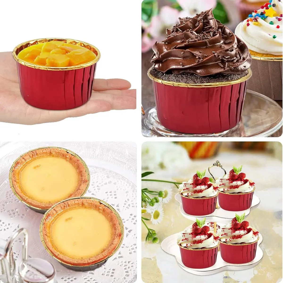 Forro Metalizado para Cupcake con Tapa, 50pz - Rojo Brillante