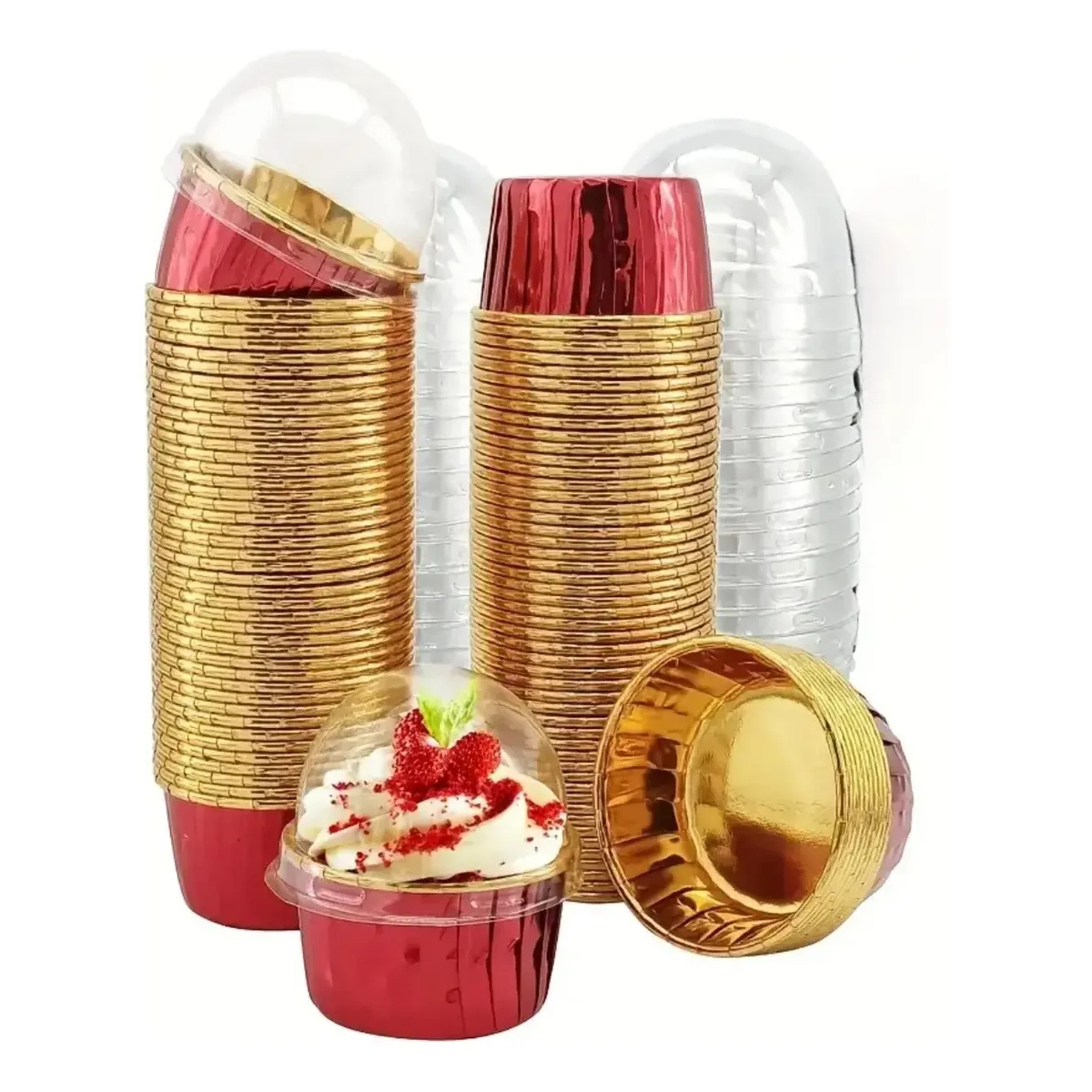 Forro Metalizado para Cupcake con Tapa, 50pz - Rojo Brillante